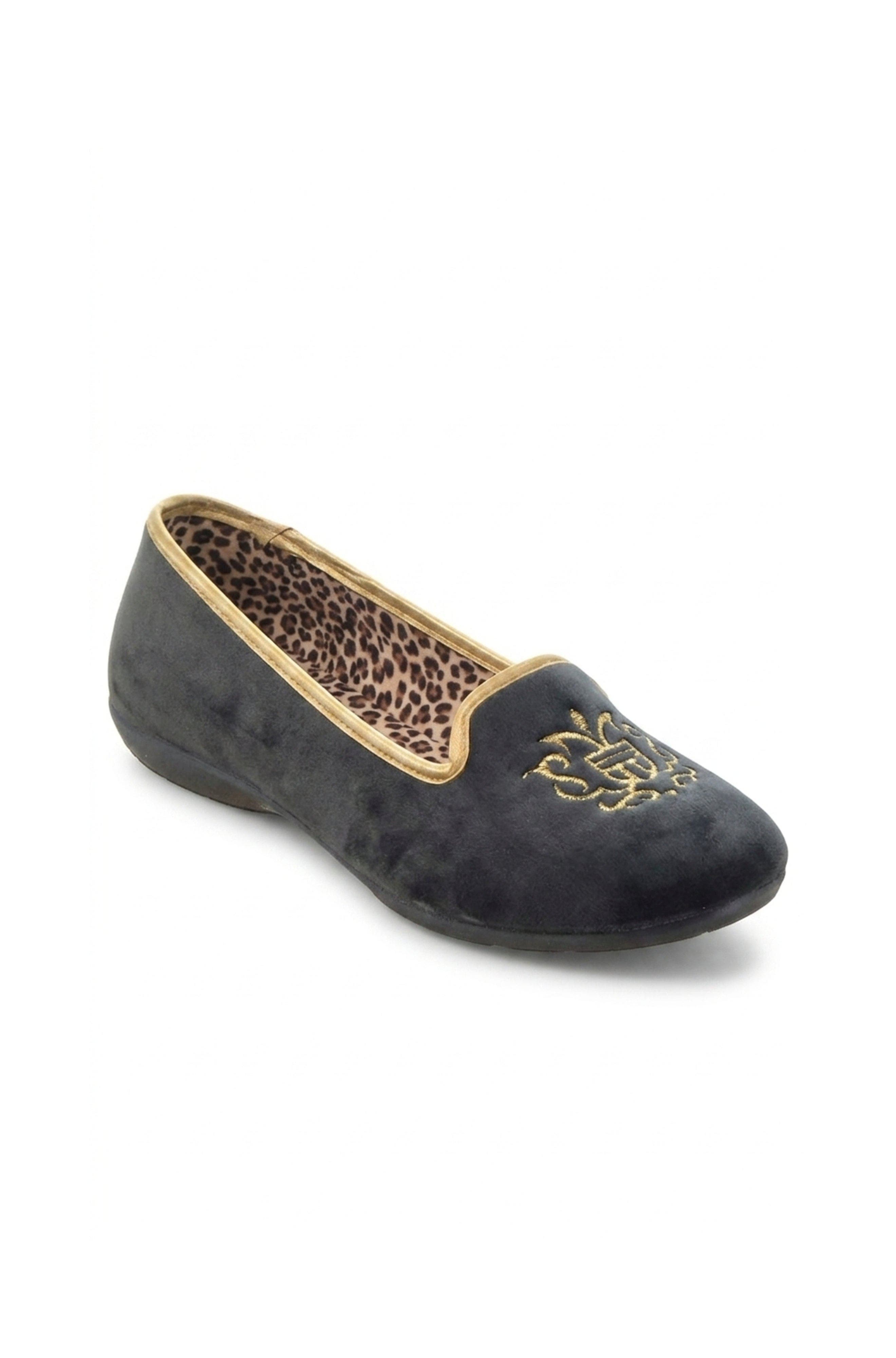 Royal Embroidered Suede Slipper, Main, color, dark gray