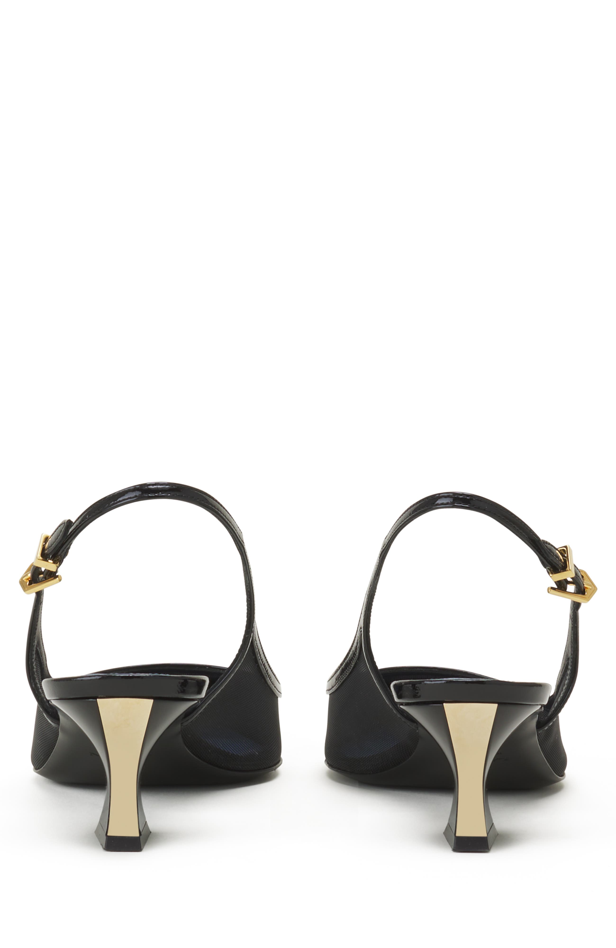 Lanvin Nocturne Slingback In Mesh And Patent Leather, Alternate, color, Black