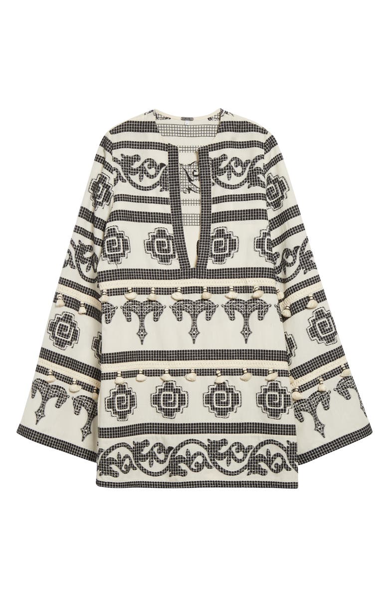 Johanna Ortiz Quetzalcalt Temple Long Sleeve Cotton Minidress, Alternate, color, Ecru / Black