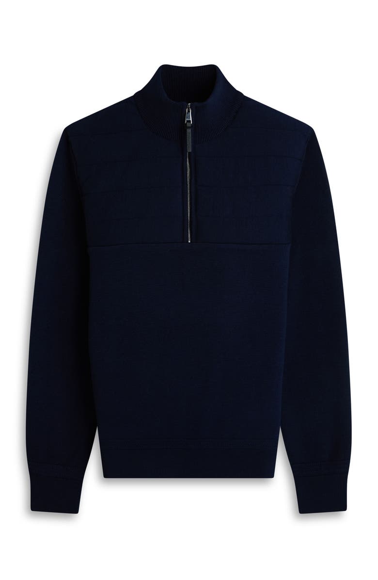 Bugatchi Merino Wool Quarter Zip Polo Sweater, Alternate, color, Navy