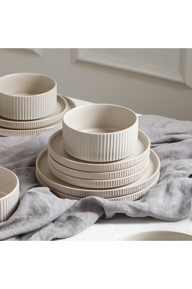 Haven Stoneware 32-Piece  Dinnerware Set with Pasta Bowls, Alternate, color, Beige