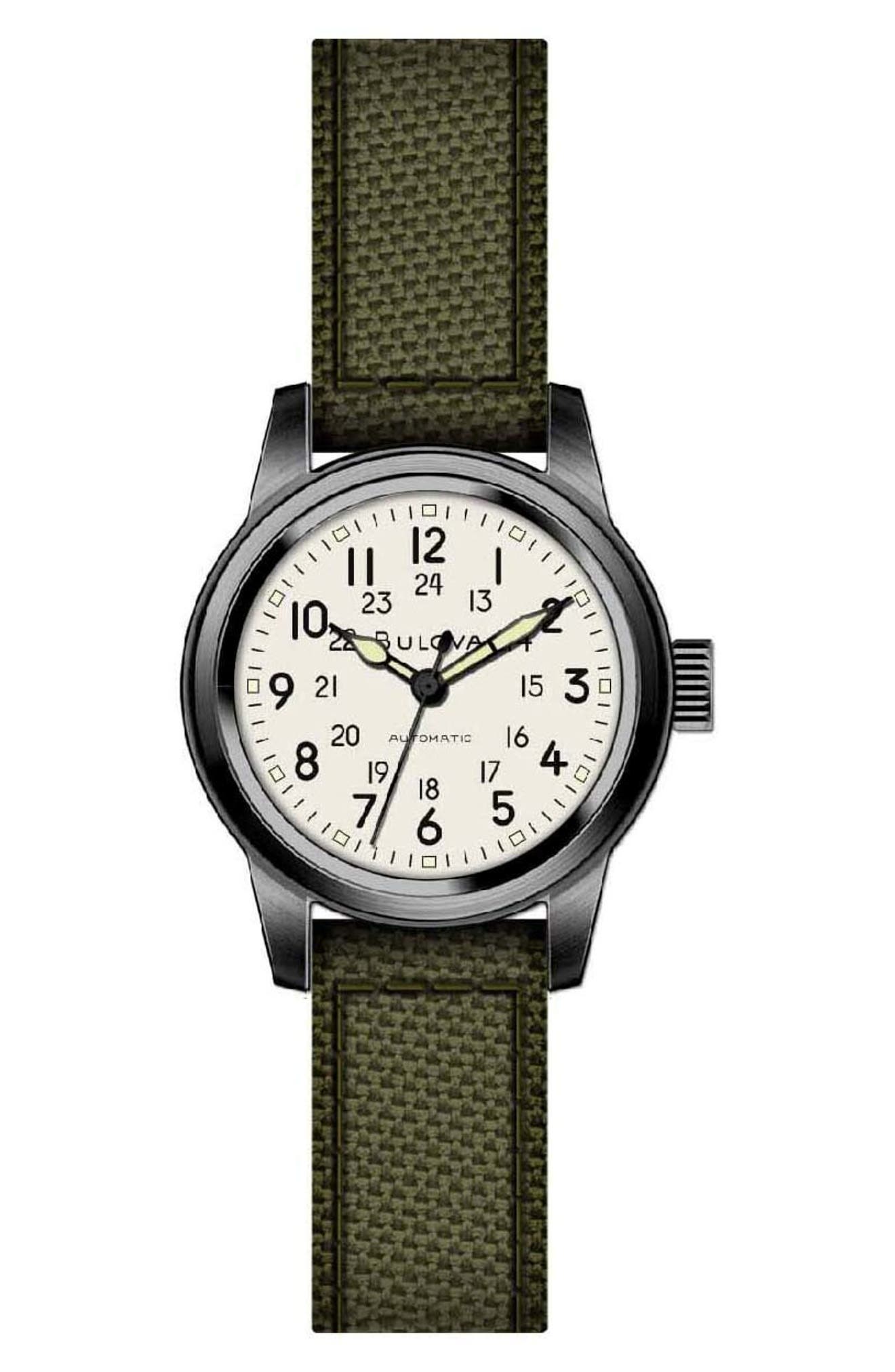 BULOVA Hack Automatic Nylon Strap Watch, 38mm x 13.5mm