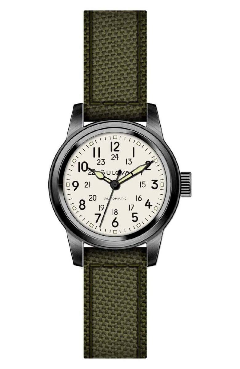 BULOVA Hack Automatic Nylon Strap Watch, 38mm x 13.5mm, Main, color, Green