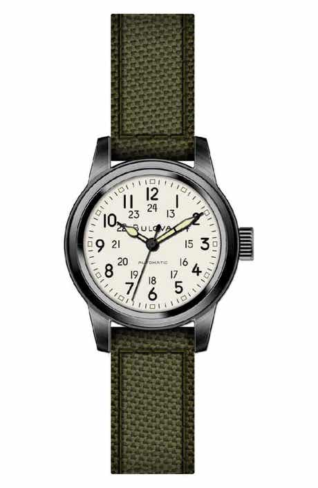BULOVA Hack Automatic Nylon Strap Watch, 38mm x 13.5mm