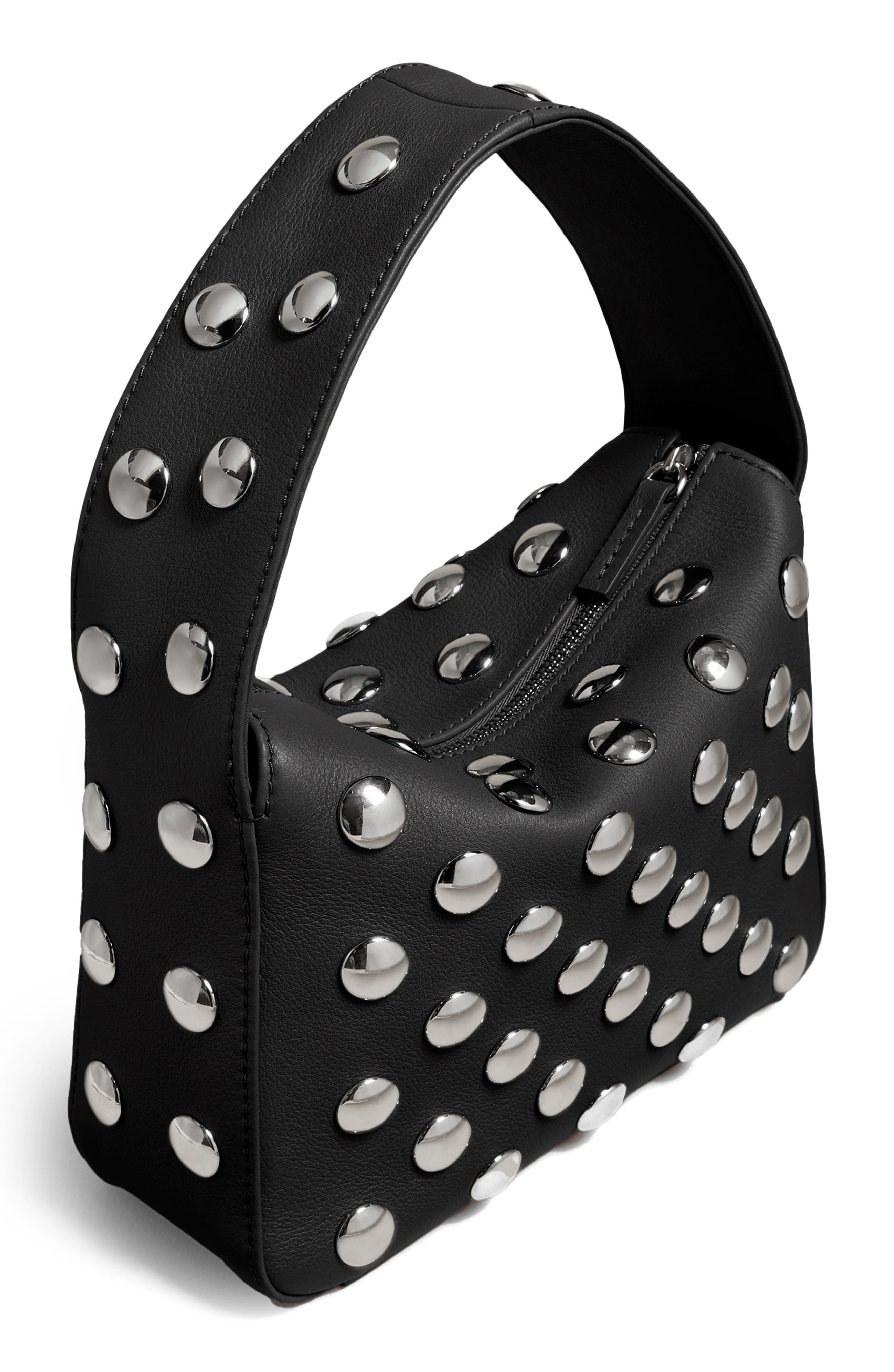 Khaite Small Elena Stud Leather Shoulder Bag, Alternate, color, Black 200