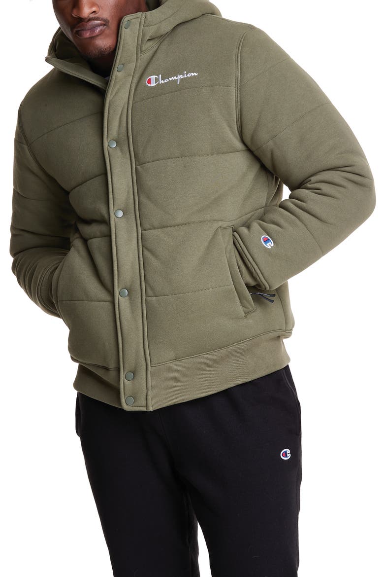 Reverse Weave Puffer Jacket, Main, color, CARGO OLIVE