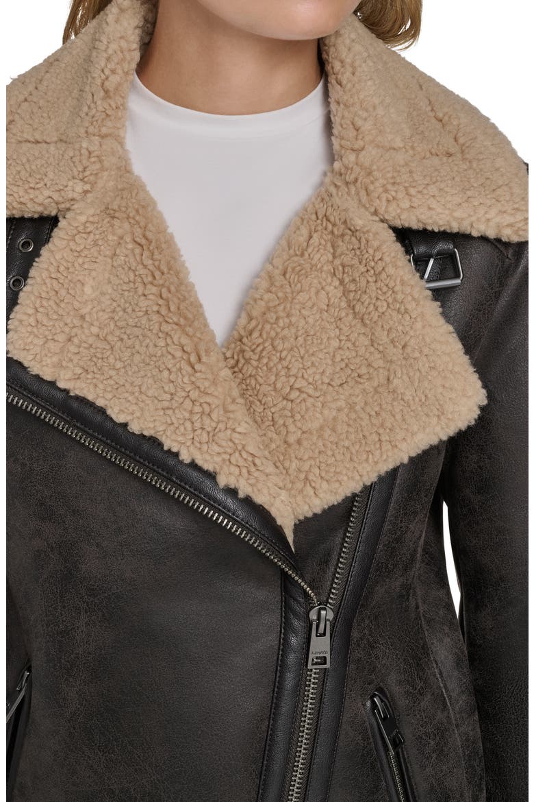 Faux Shearling Lined Faux Leather Moto Jacket, Alternate, color, MOLASSES