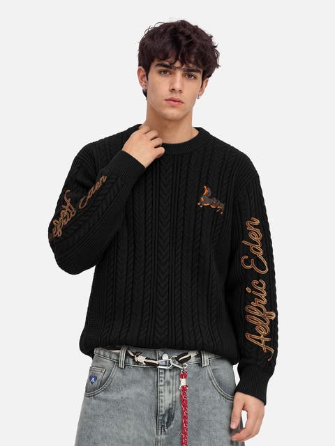 Vintage Dachshund Cable-knit Sweater