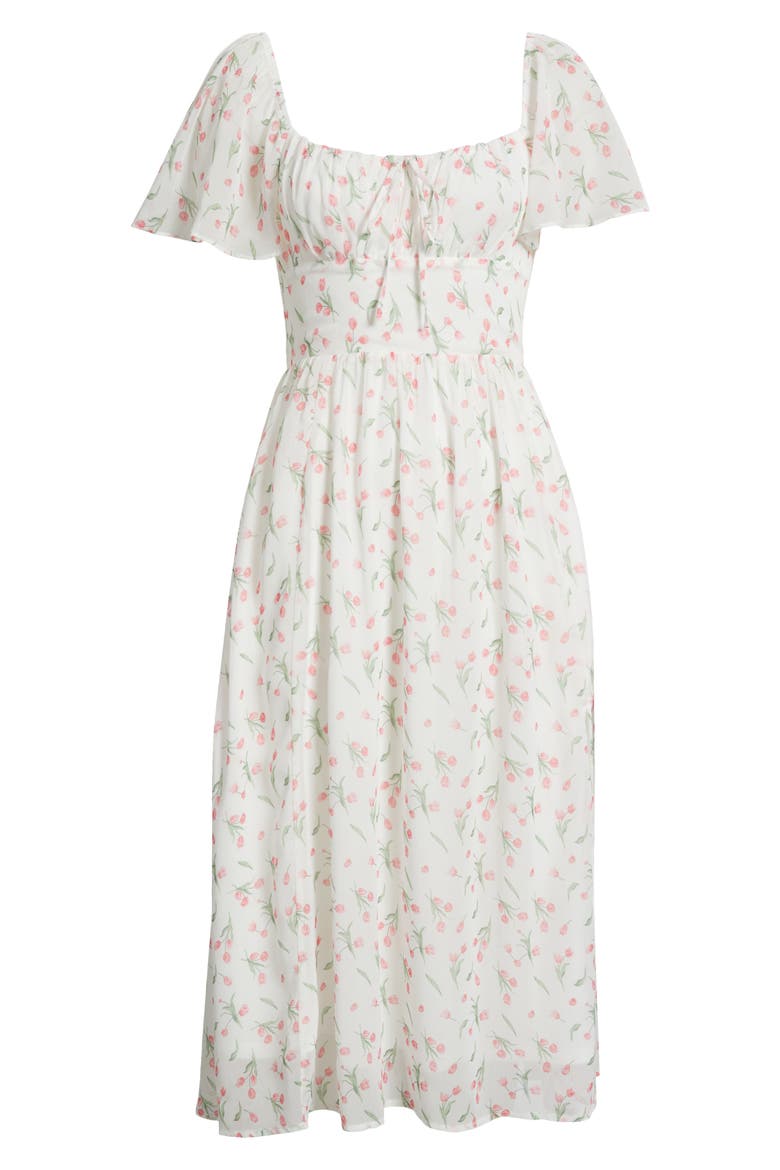 Floral Butterfly Sleeve Midi Dress, Alternate, color, WHITE TULIP