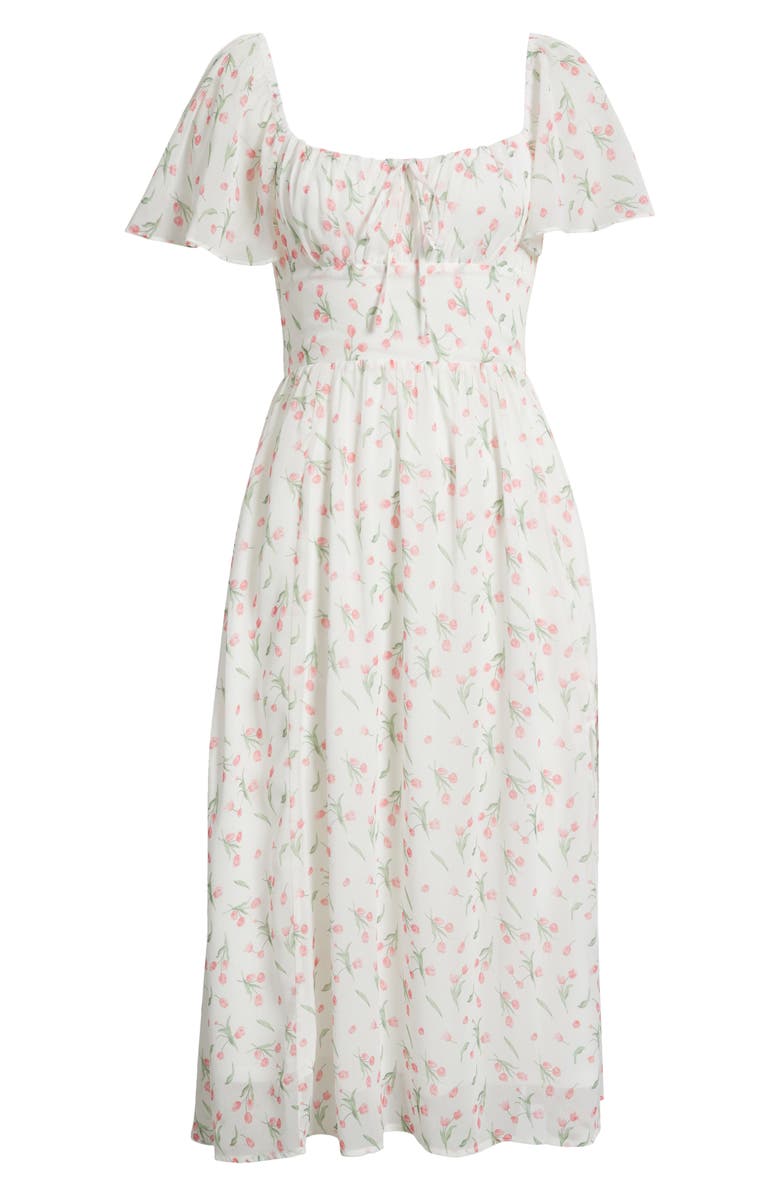 All in Favor Floral Butterfly Sleeve Midi Dress, Alternate, color, White Tulip