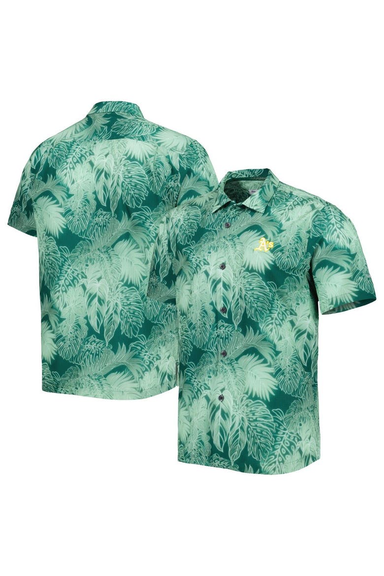 Men's Tommy Bahama Green Oakland Athletics Bahama Coast Luminescent Fronds IslandZone Button-Up Camp Shirt, Main, color, Green
