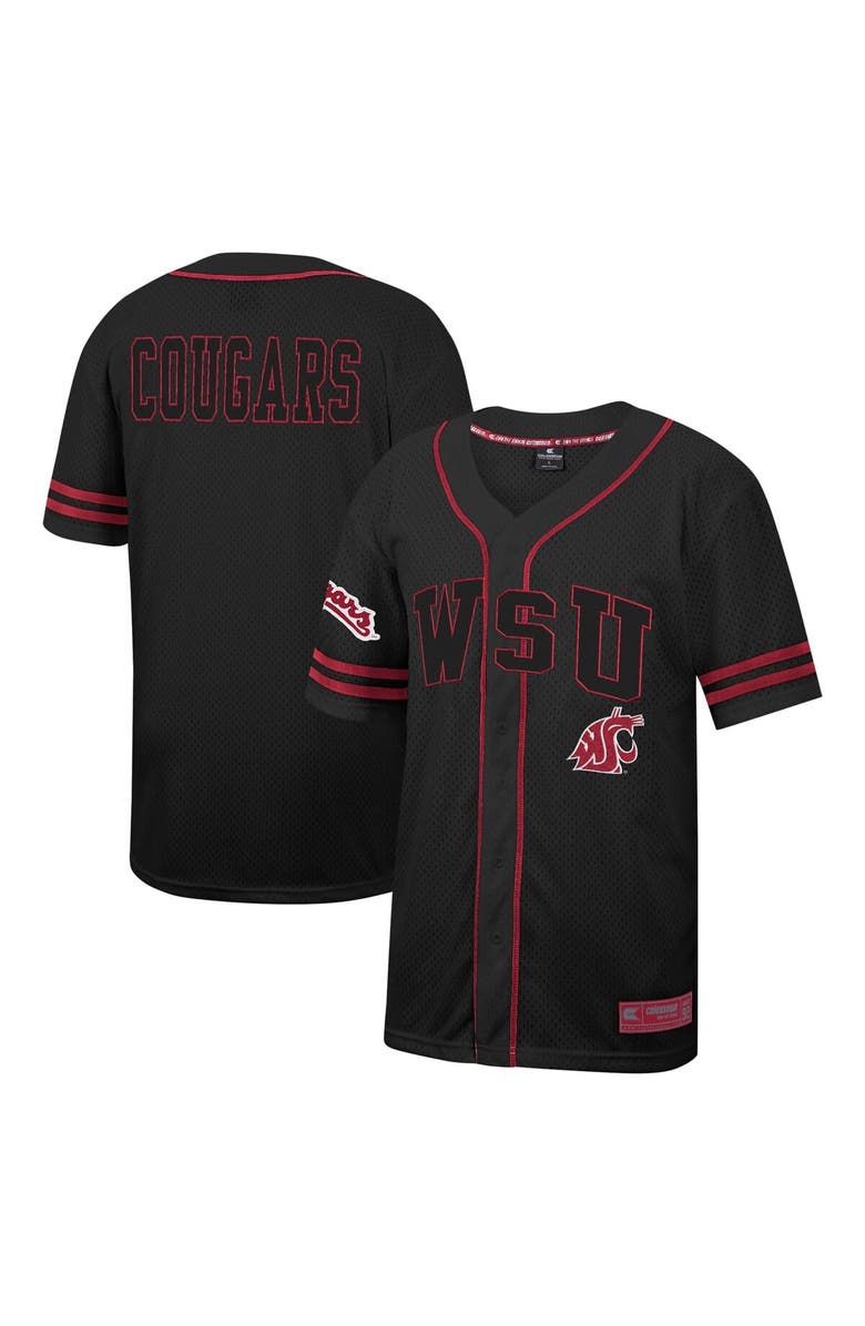 COLOSSEUM Men's Colosseum Black Washington State Cougars Free Spirited Mesh Button-Up Baseball Jersey, Main, color,