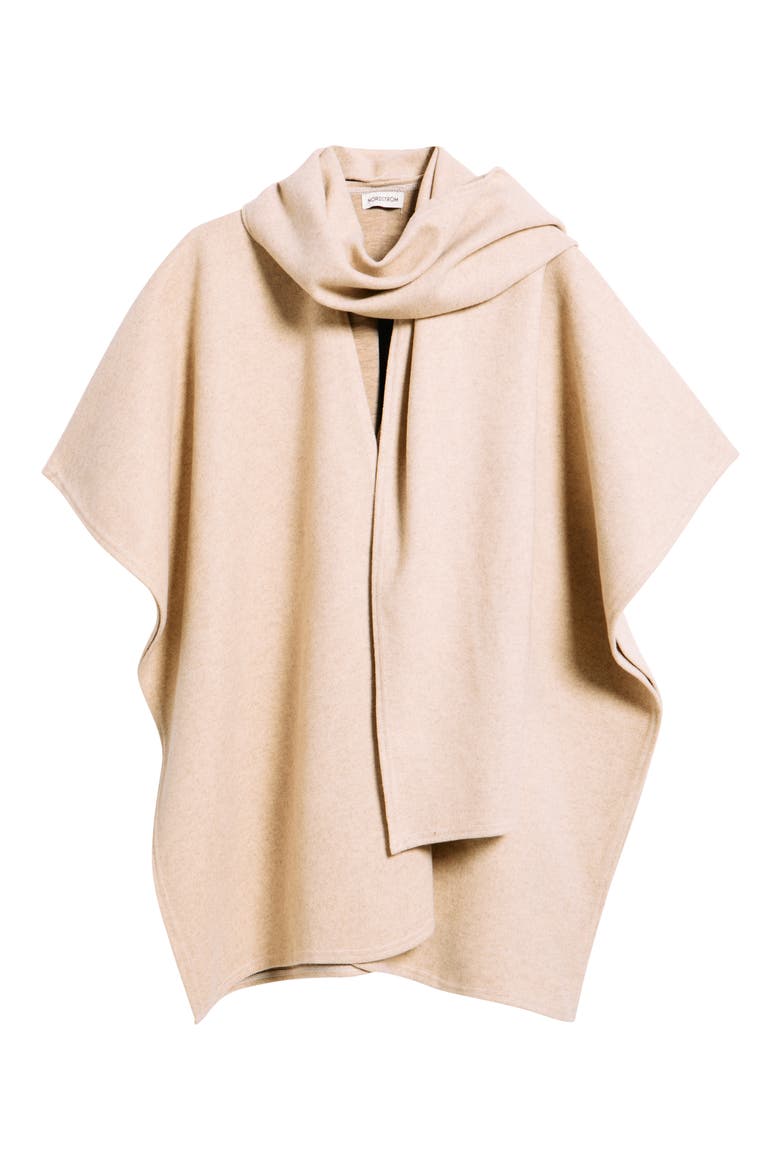 Doubleface Ruana with Attached Scarf, Alternate, color, TAN- BROWN
