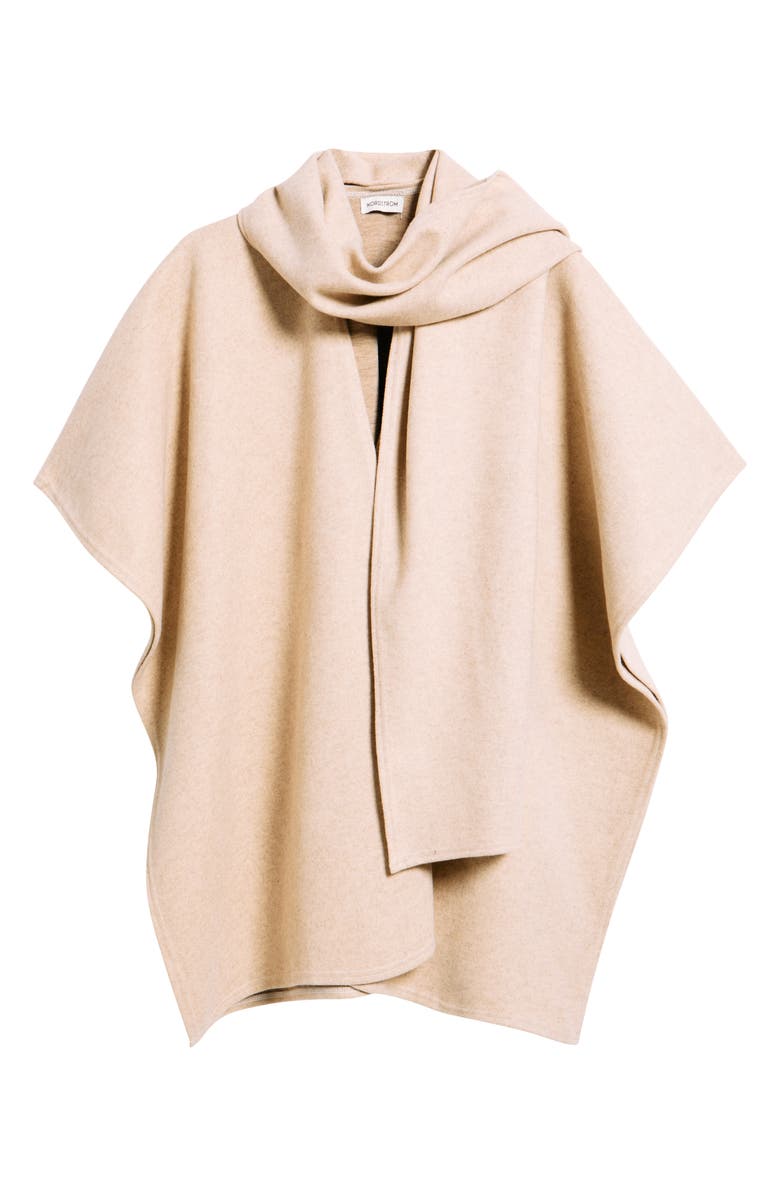 Nordstrom Doubleface Ruana with Attached Scarf, Alternate, color, Tan Brown