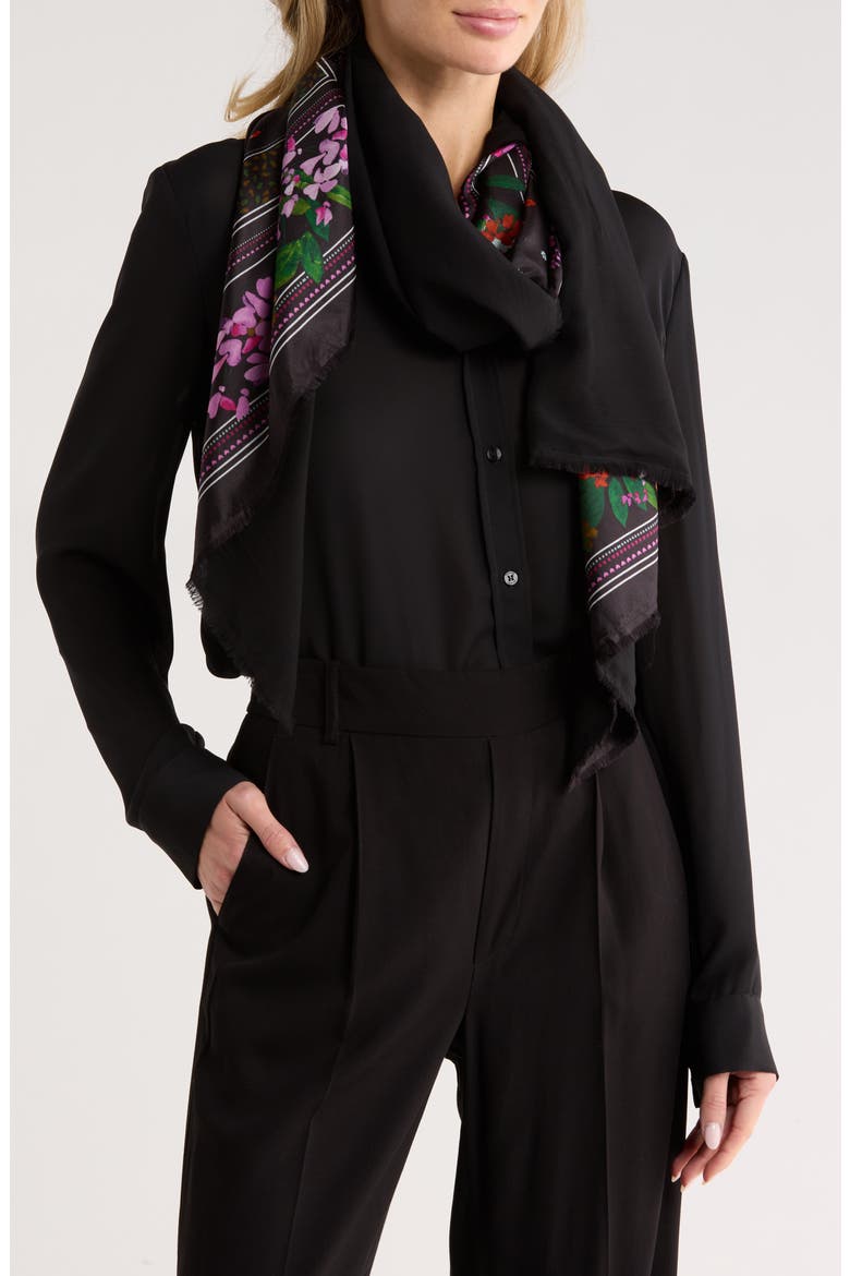 Print Silk Scarf, Main, color, BLACK