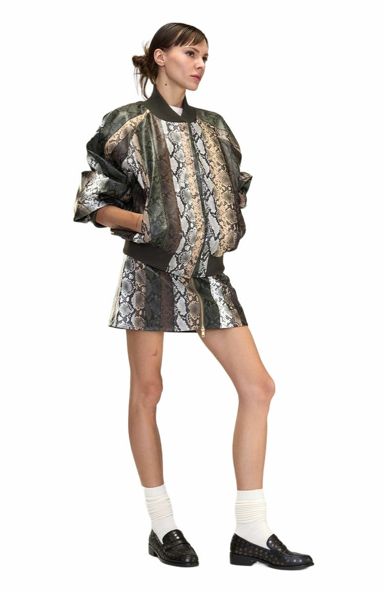 Cynthia Rowley Snake-Embossed Vegan Leather Bomber Jacket, Alternate, color, 
