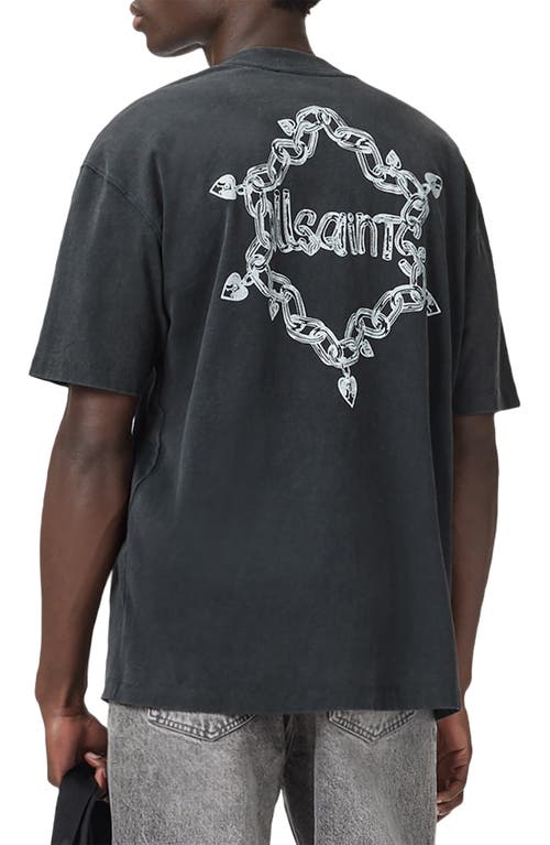 Allsaints Mens Washed Black Oversized Graphic-print Cotton T-shirt Xl In Black