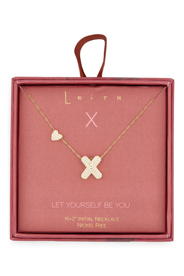 Cubic Zirconia Heart & Bubble Initial Pendant Necklace, Main, color, X- CLEAR- GOLD