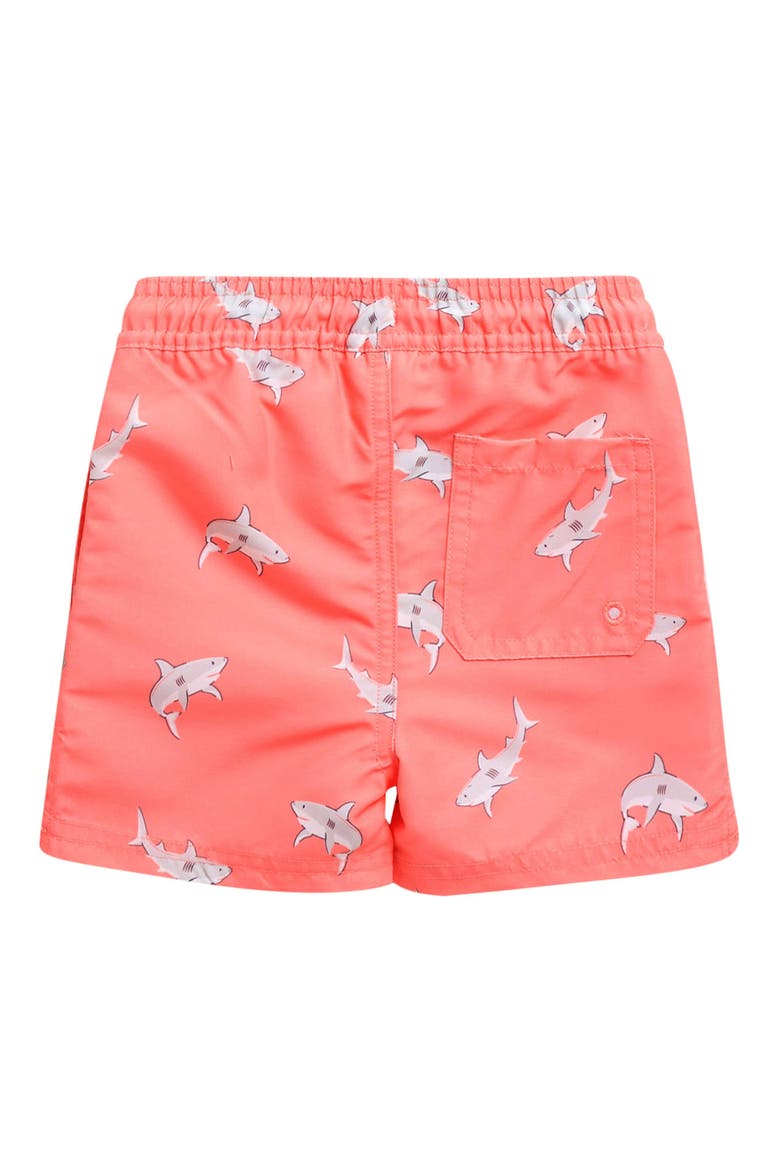 Monstera Leaf Print Swim Trunks, Alternate, color, CORAL