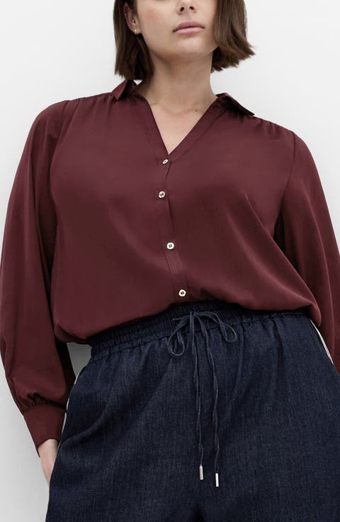 Jennifer Johnny Collar Button-Up Shirt (Plus)