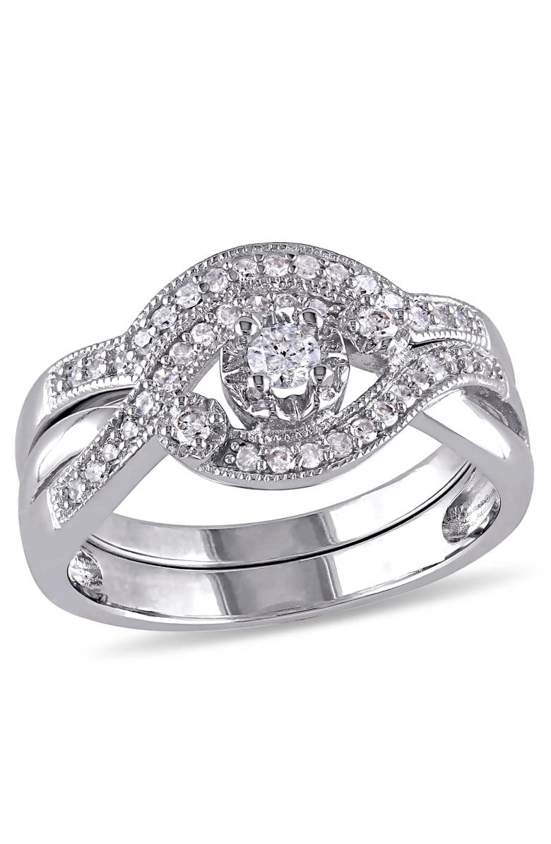 Julianna B. Diamond Crossover Bridal Ring Set, Main, color, Sterling Silver