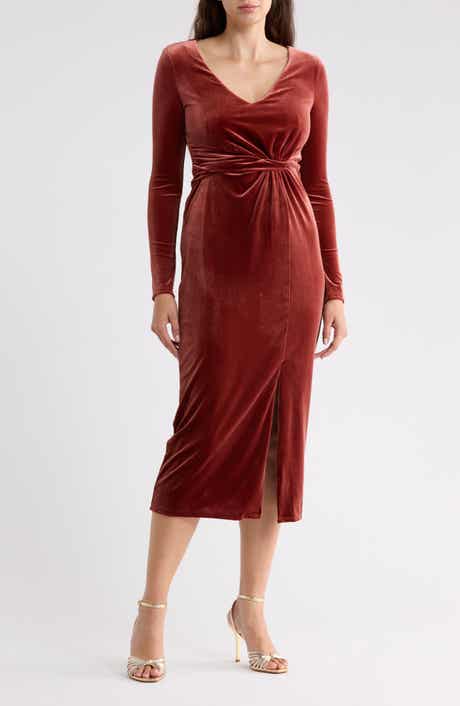 Long Sleeve Velvet Midi Dress