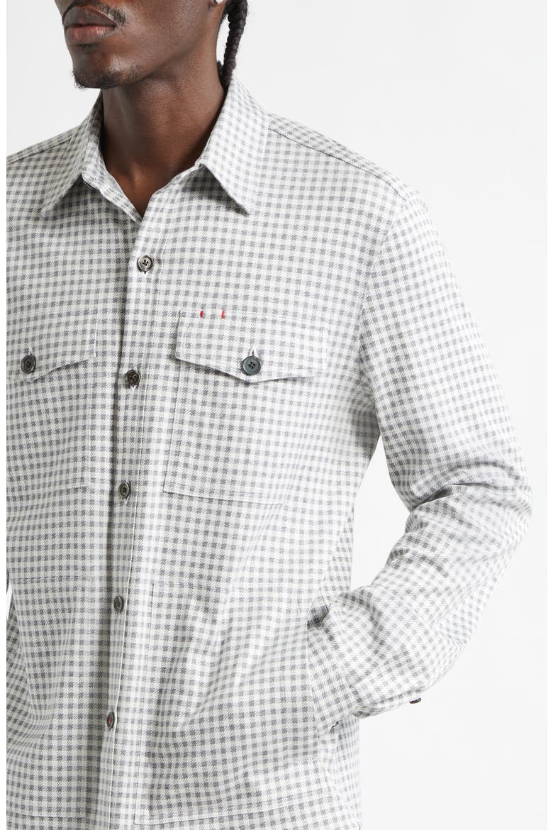 Check Silk & Cotton Button-Up Overshirt, Alternate, color, WHITE