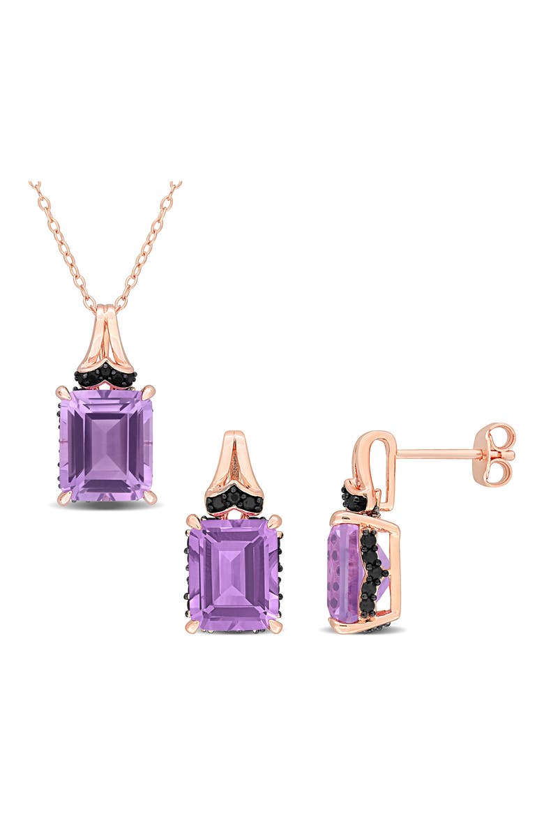 Emerald-Cut Rose de France Amethyst Earrings & Necklace Set, Main, color, PURPLE