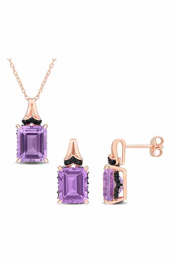Emerald-Cut Rose de France Amethyst Earrings & Necklace Set