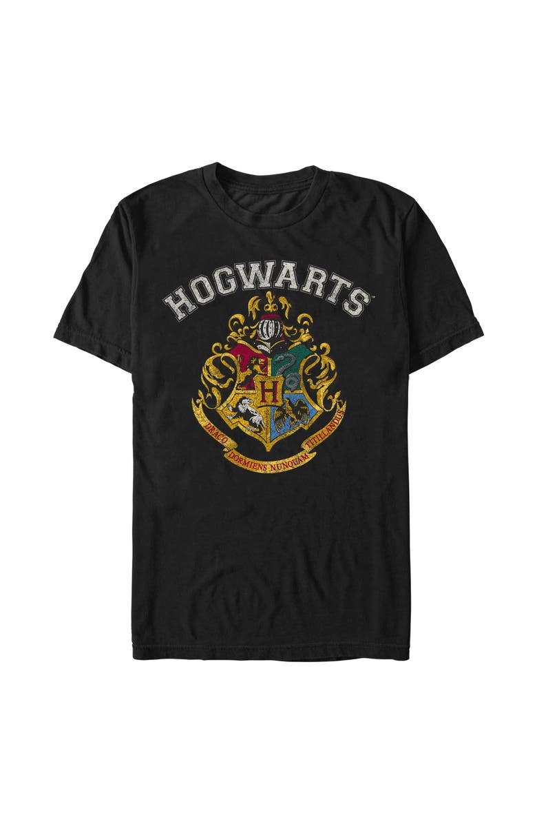 HARRY POTTER Men's Harry Potter Distressed Hogwarts Crest  Graphic T-Shirt, Main, color, Black