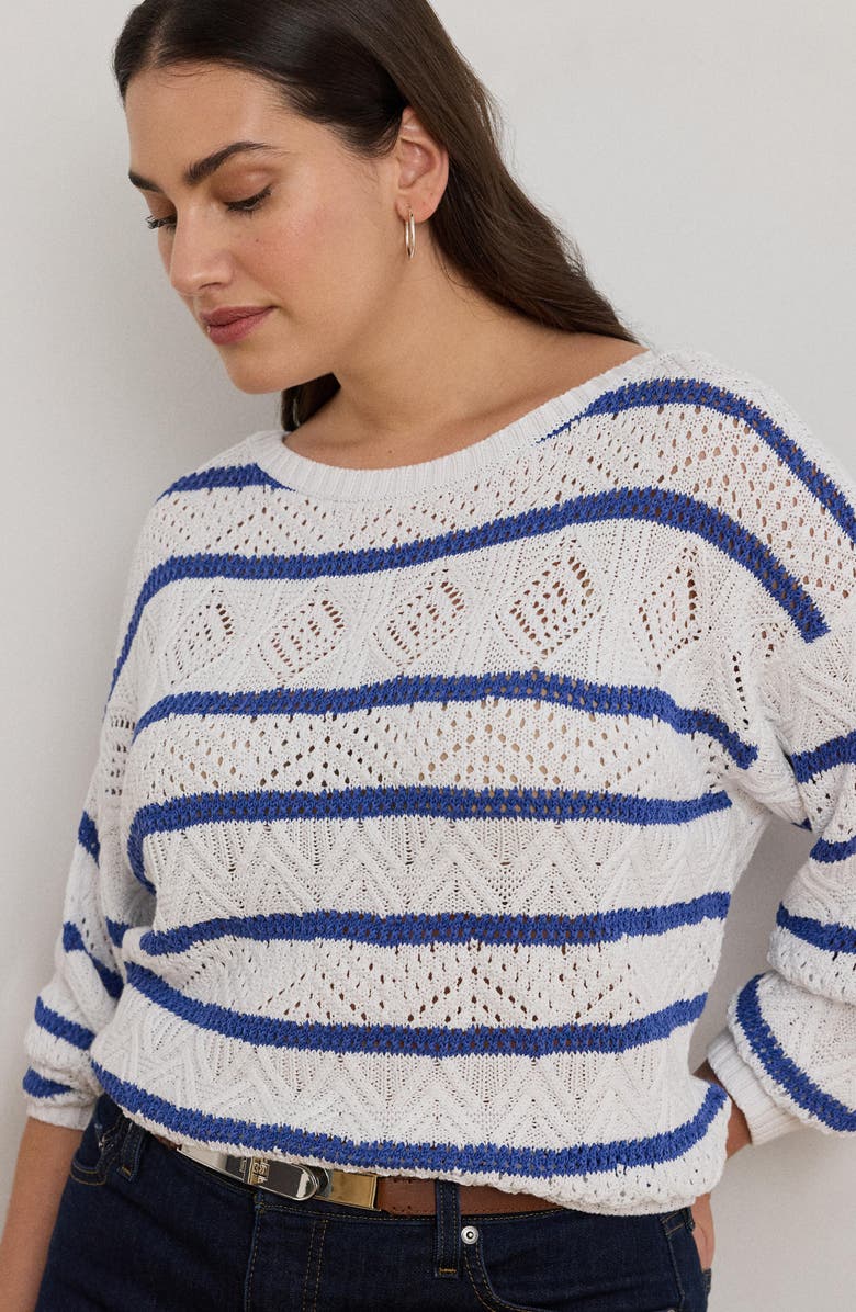 Lauren Ralph Lauren Stripe Pointelle Cotton Blend Sweater, Alternate, color,