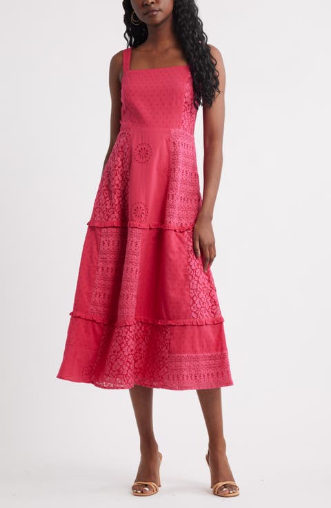 Sleeveless Embroidered Eyelet Midi Sundress