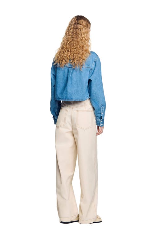 Sandro Leon Wide Lace-up Jeans In Sand