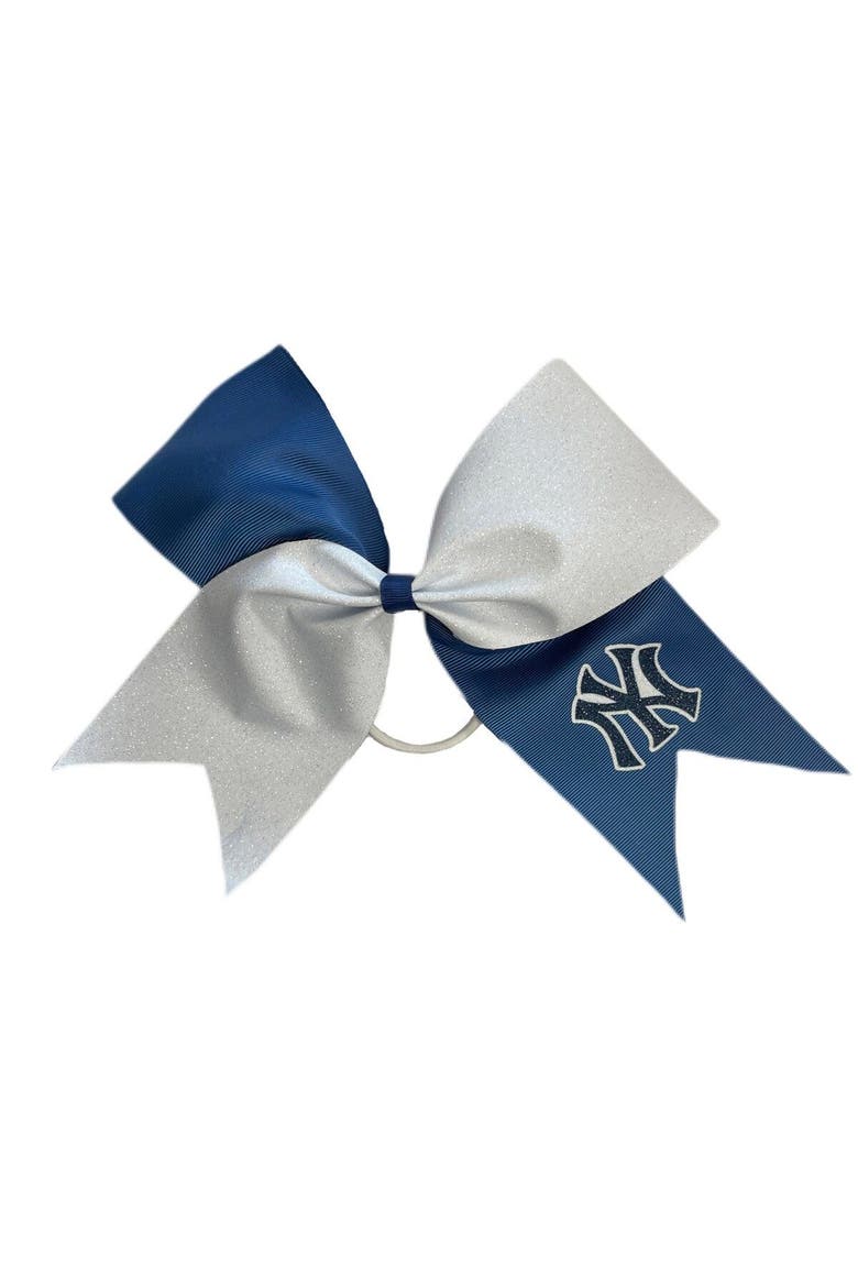 New York Yankees Jumbo Glitter Bow with Ponytail Holder, Main, color, Navy