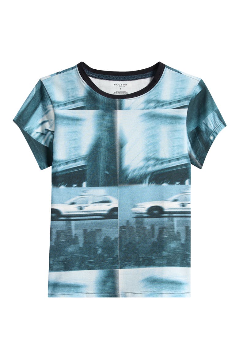 Cityscape Graphic Knit Cotton Blend Crop T-Shirt, Alternate, color, TEAL MULTI