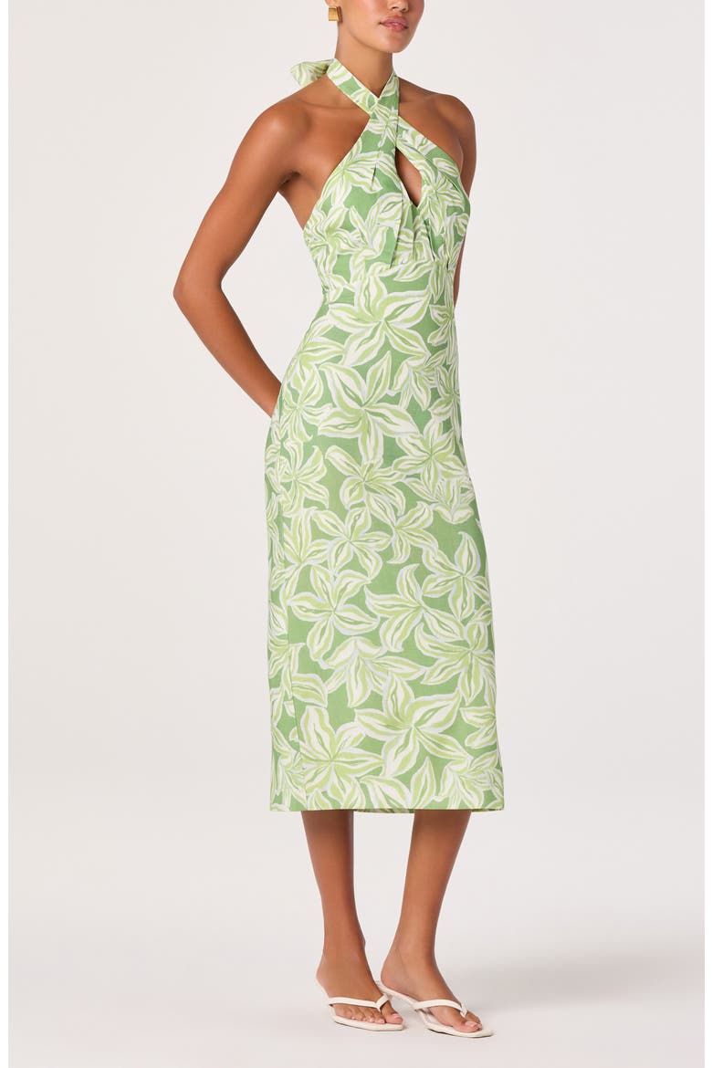 Anita Floral Halter Neck Midi Dress, Main, color, TROPICAL LIME FLORAL