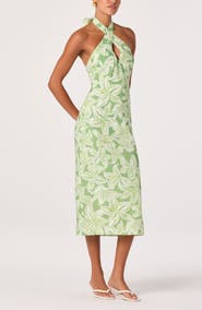 ASTR the Label Anita Floral Halter Neck Midi Dress