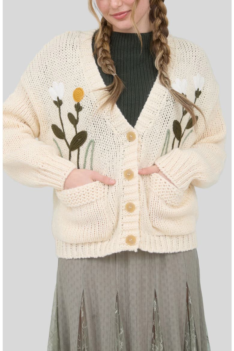 Floral Embroidered Cardigan, Main, color, CREAM