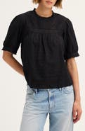 Madewell Embroidered Pintuck Crewneck Voile Top