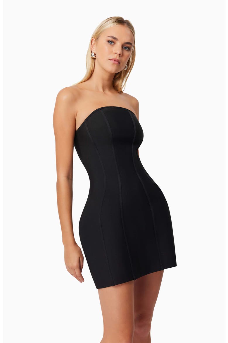 Rose Strapless Minidress, Alternate, color, BLACK