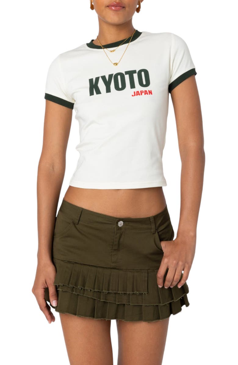 EDIKTED Kyoto Graphic Baby Tee, Main, color, Beige