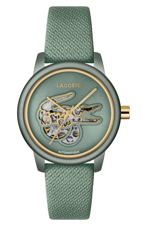 12.12 Automatic Green Leather Strap Watch, 38mm