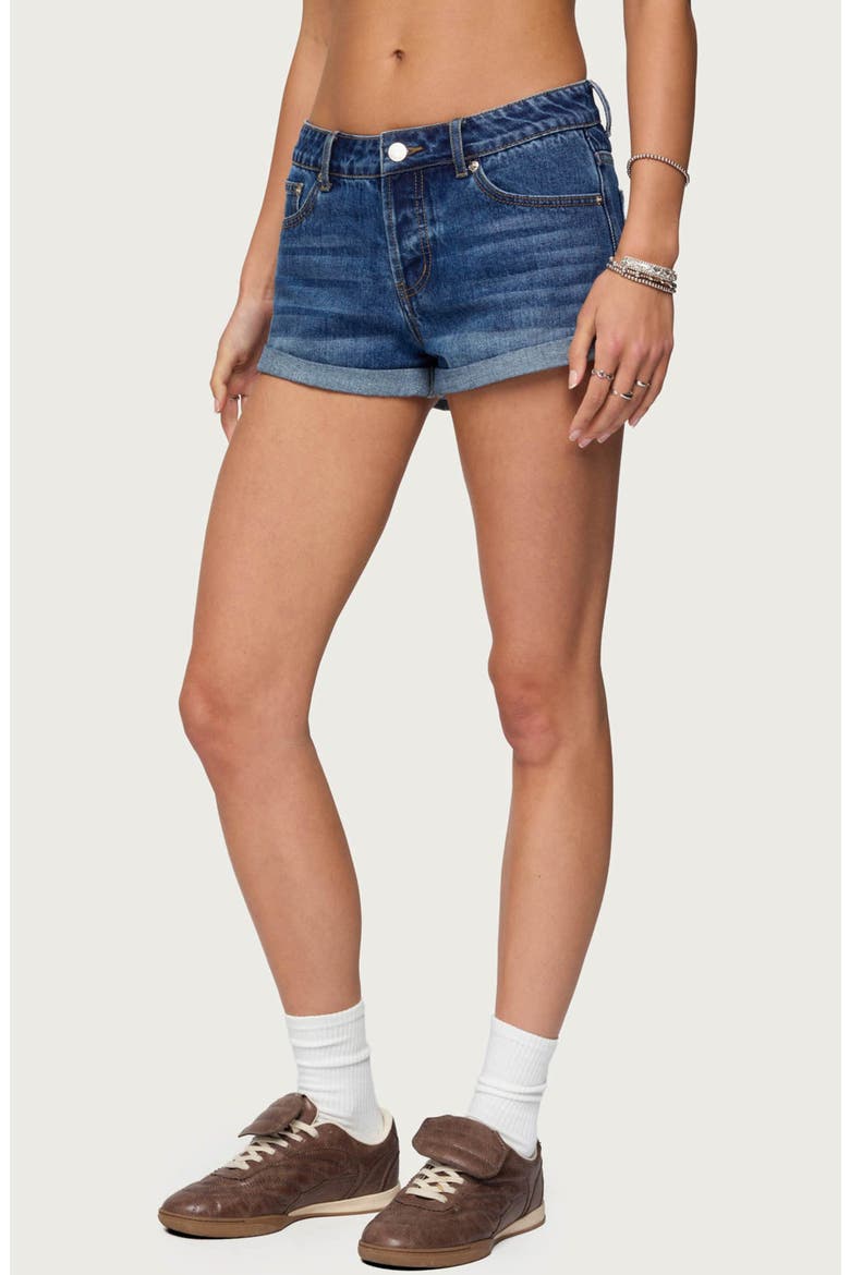 Rylin Cuffed Low Rise Denim Shorts, Alternate, color, BLUE-WASHED