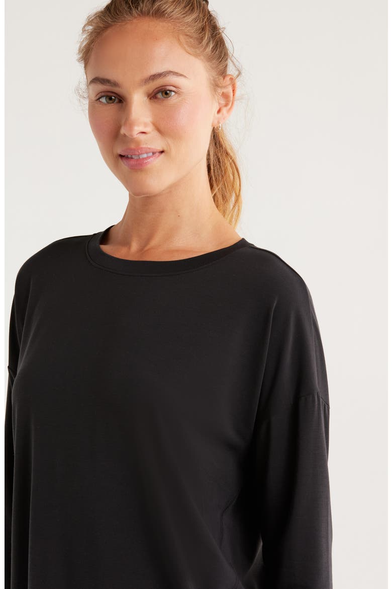 Breathe Long Sleeve Split Back T-Shirt, Alternate, color, BLACK