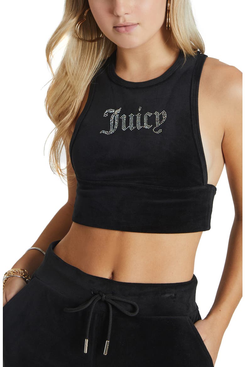 Embellished Racerback Crop Tank Top, Main, color, LIQUORICE