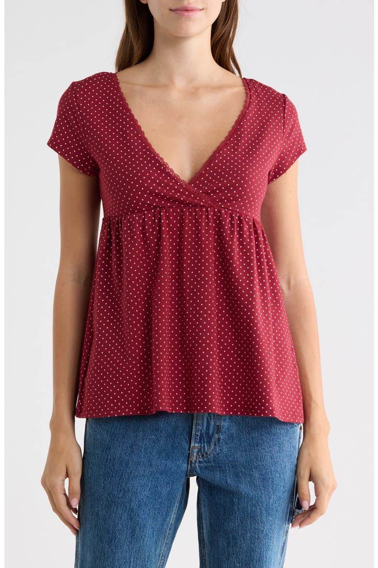 Surplice Babydoll Top, Main, color, BURGUNDY COMBO