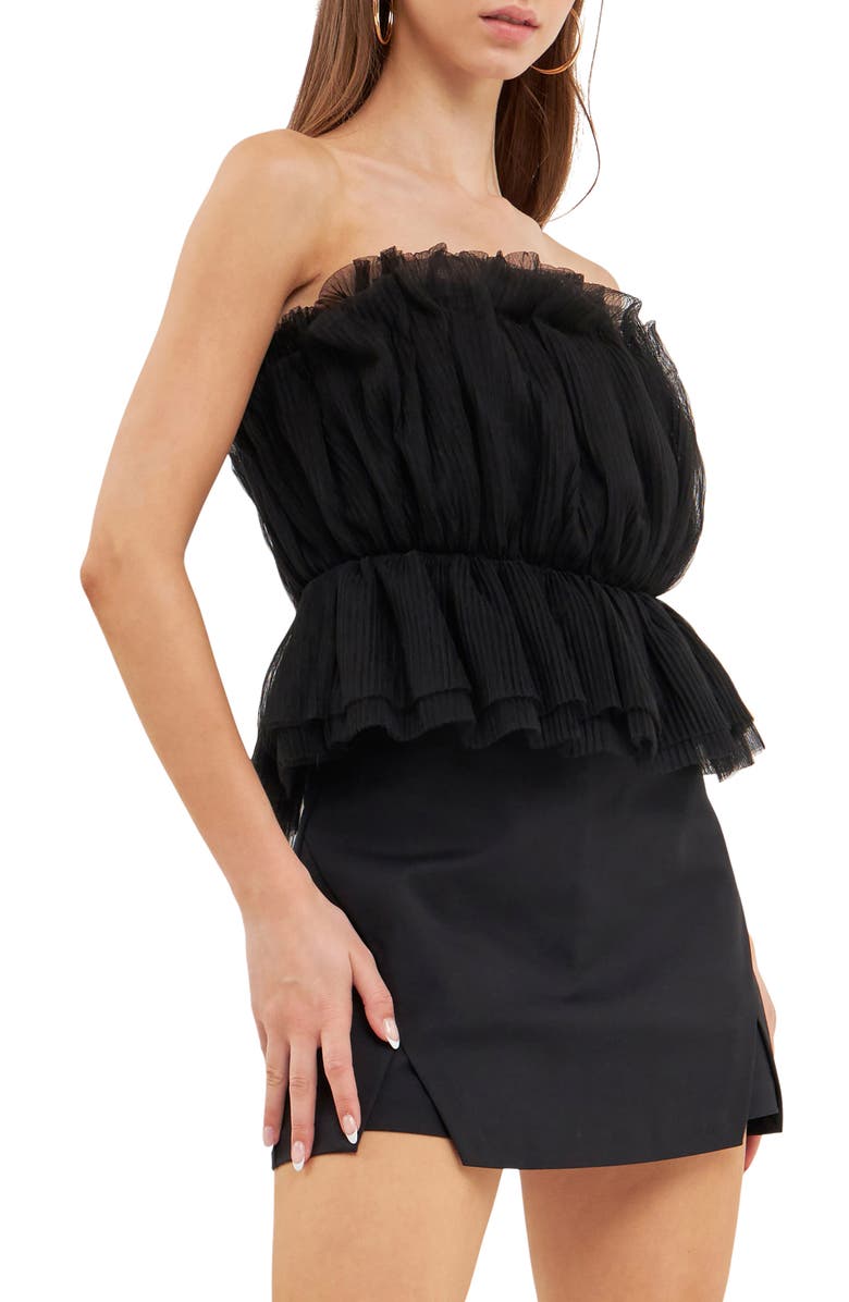 Endless Rose Strapless Tulle Peplum Top, Alternate, color, Black