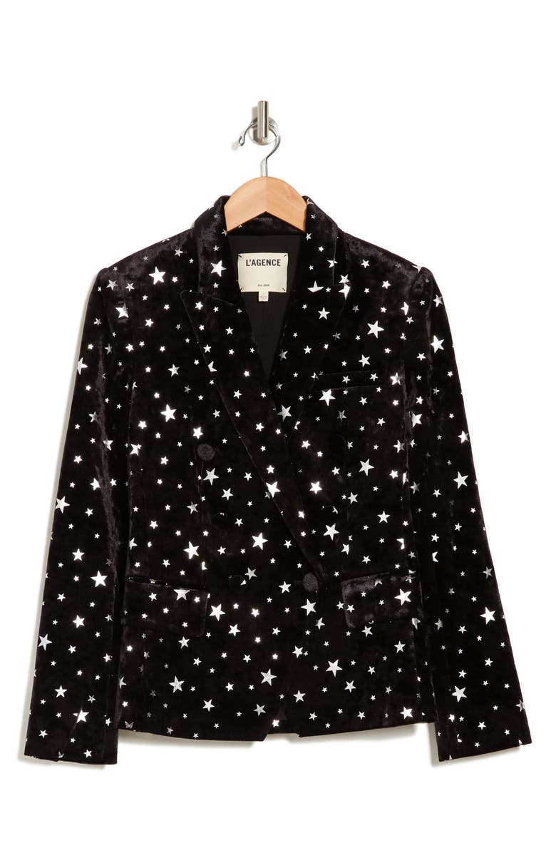 L'AGENCE Kenzie Star Speckled Double Breasted Velvet Blazer, Alternate, color, 