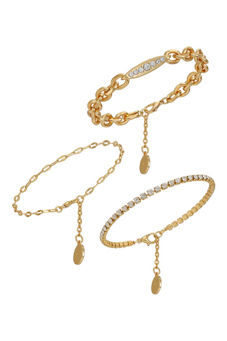 Set of 3 Crystal Link Bracelets, Alternate, color, GOLD TONE