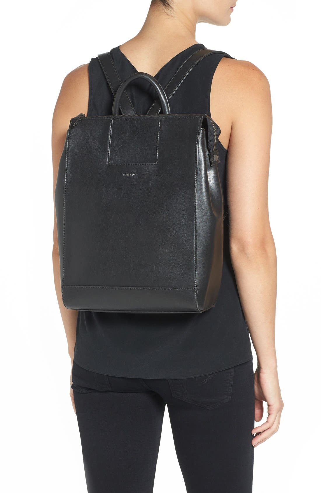'Katherine' Faux Leather Backpack, Main, color, BLACK